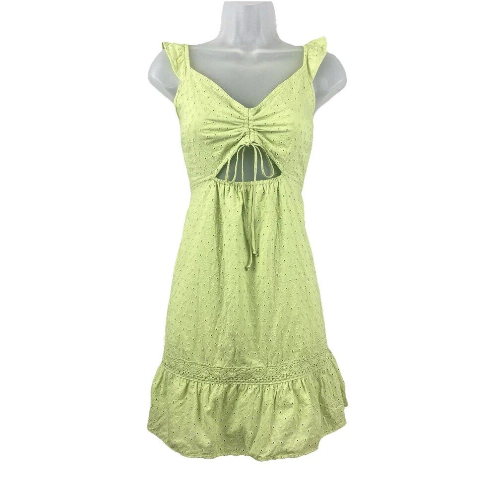 Sweetheart Sun Dress Babydoll Eyelet L Ruffle Smocked Cutout Coquette Cotton NWT